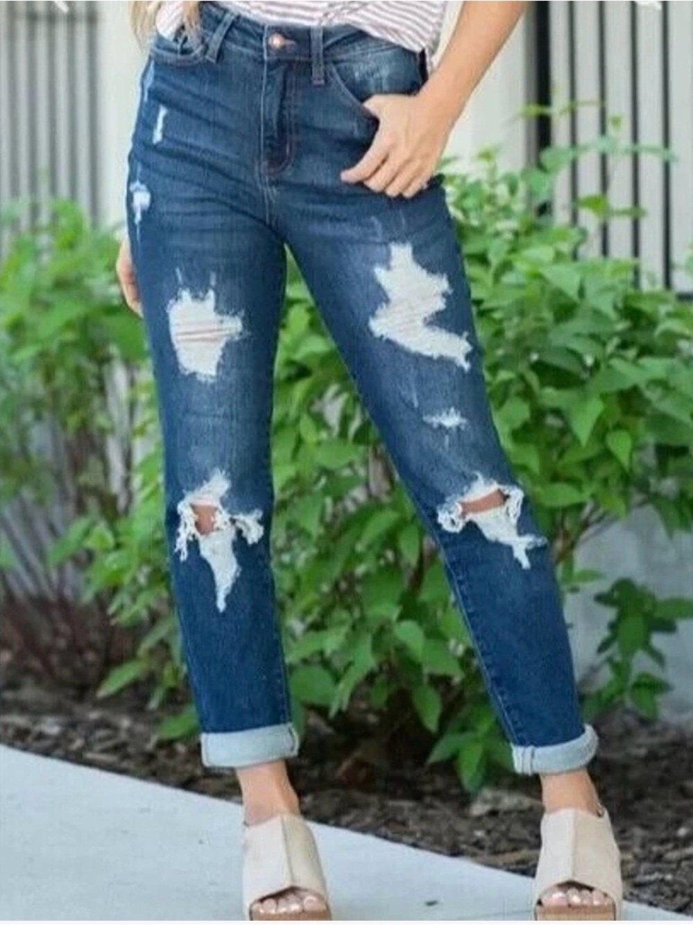 Judy Blue Jeans Denim Boyfriend Fit Distressed Size 14W JB88220
